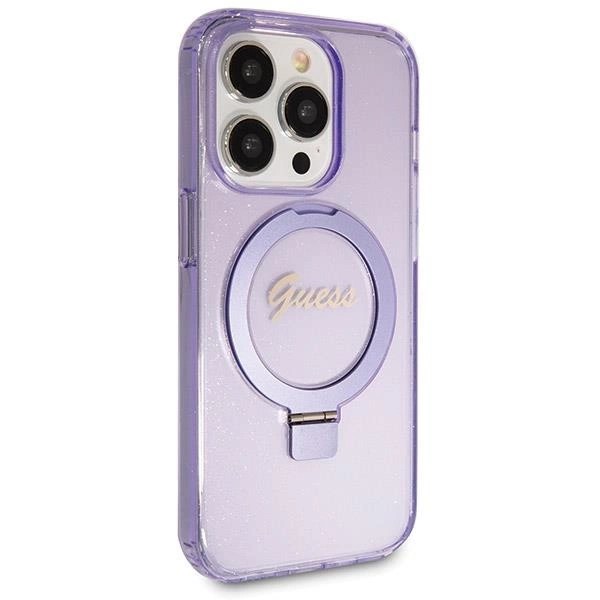 Husa Protectie Originala Guess Iphone 15 Pro Glitter Script/ Suport Inel -Violet - 2 | YEO